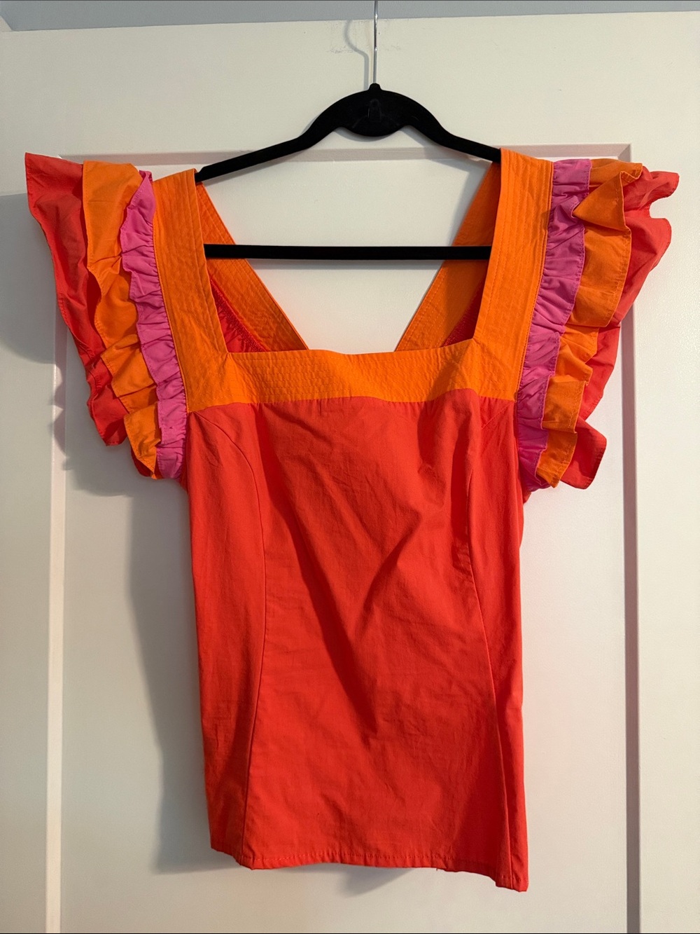 Pink Lily Face The Day Orange Ruffled Sleeve Blouse